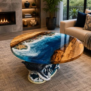 Ronde tafel acaciahout epoxyhars | Ocean Wave salontafel, woonkamermeubels