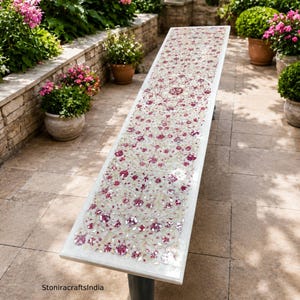 Console et plateau de table à manger en marbre | Art de pierres précieuses en nacre | Table en marbre faite main | Meubles de luxe 60 x 24 po.