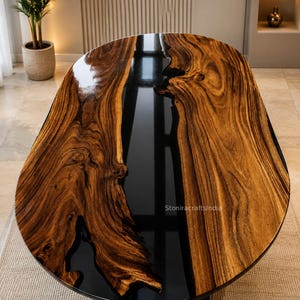 Handcrafted Epoxy Resin Rectangular Table Top : Natural Acacia Wood Kitchen Countertop  Bar Slab Decor