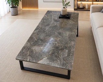 Handmade Smoky Quartz Coffee Table Top, Natural Crystal Agate Slab Furniture Decor