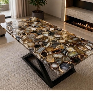 Tablero de mesa de piedra de ágata, mesa de centro de piedras preciosas personalizada, muebles de piedra natural.