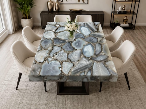 Grey Agate Dining Table | Modern Stone Coffee Table | Luxury Home Interior Furniture