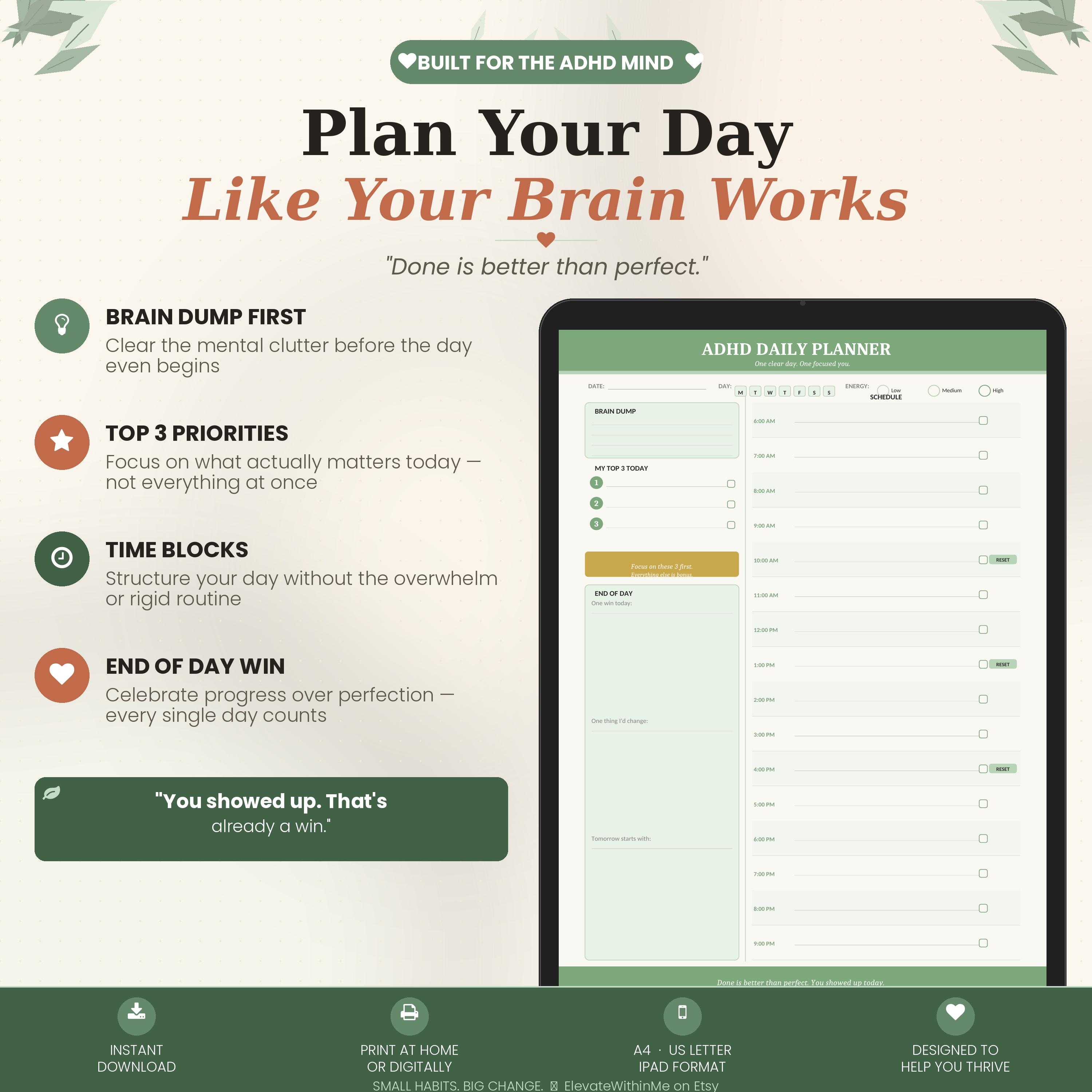 ADHD Daily Structure Planner Printable | Time Block Planner | Brain ...