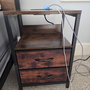 Modern Nightstand with Charging Station, 2 USB Ports, 2 Outlets, Storage Shelf, Bedside Table image 4