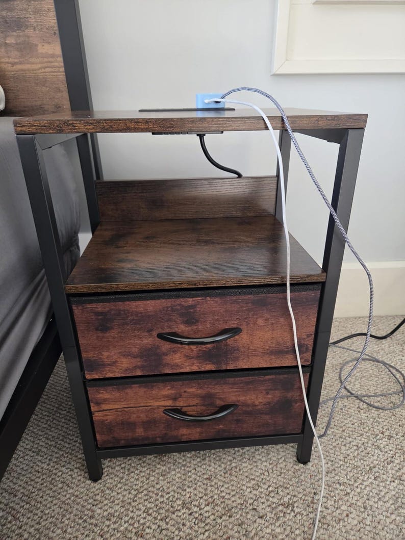 Modern Nightstand with Charging Station, 2 USB Ports, 2 Outlets, Storage Shelf, Bedside Table image 4