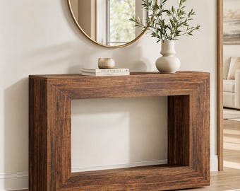 Farmhouse Wood Grain Console Table with Storage, Rustic Entryway Accent Furniture
