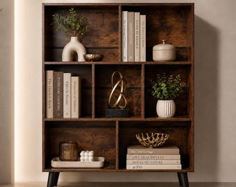 3 Tier Cube Bookshelf, Mid Century Modern Wood Storage Organizer Shelf