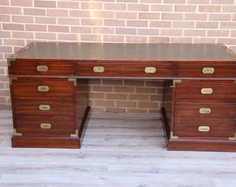 Military Campaign Pedestal Directors Desk