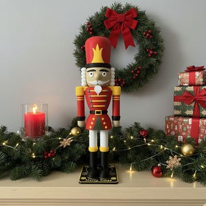 Nötknäppare jul 40 cm – Stor röd och guldig julfigur – Juldekoration 3D-printad
