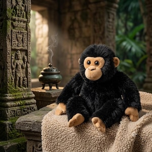 Black Chimpanzee Plush Toy | Soft Stuffed Monkey | Jungle Safari Decor