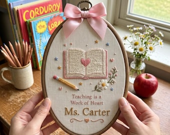 Personalized Teacher Name Sign, Teacher Appreciation Gift, Pencil Embroidery Hoop, Custom Teacher Gift, Classroom Decor,
