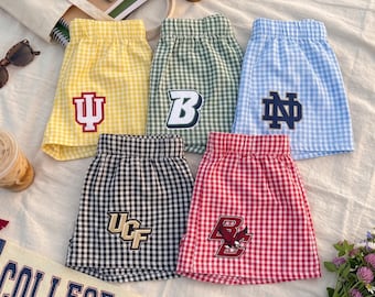 Custom Embroidered College Gingham Plaid Shorts, Company Texts, Team, Game Day Outfit, Commitment Gifts, Senior Gifts,Custom College Apparel