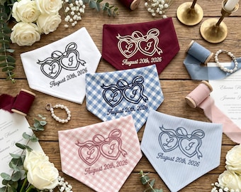 Pañuelo de boda para perro bordado personalizado con iniciales, pañuelos para perro de honor, anuncio de reserva de fecha para golden retriever, collares de boda personalizados para cachorros