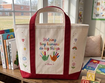 Bolso de mano personalizado para profesores, bolso "Ayudando a los pequeños a hacer grandes cosas", regalo de agradecimiento para profesores, regreso a clases, bolso para profesores con cremallera.