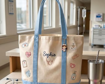 Personalized Embroidered Nurse Tote Bag, Custom Name Nursing Student Graduation Gift, New Nurse Canvas Bag, RN LPN Gift for Her,Nursing Gift