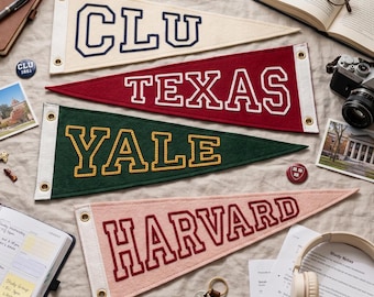 Custom College Embroidered Pennant, Embroidered Custom Varsity Letter, Handmade Fabric Dorm Pennant, College Dorm Decor,Back to school gifts