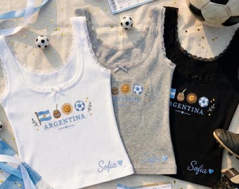 Camiseta sin mangas bordada de Argentina, camiseta con estampado de la bandera argentina, regalo personalizado para aficionados a la bandera, camisetas de estilo vintage con orgullo nacional, camisola acanalada de verano.