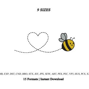 Biene, Stickdatei, Stickdatei Honigbiene Stickdatei für die Maschine | Stickdatei mit einer Biene | Biene mit Herz Stickdatei | Kleine Biene-Stickerei
