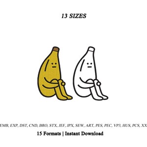 Broderidesign med ledsen banan | Maskinbroderifil med deprimerad frukt och banankaraktär | Minimalistisk meme-konstbroderi | Söt fruktdesign