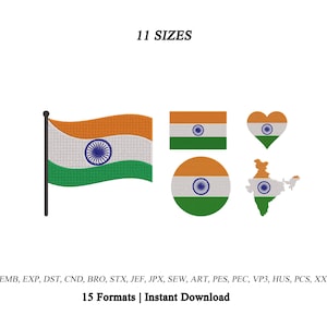India Flag Embroidery | Indian Flag Machine Embroidery Design Bundle |India Map Heart Circle Flag Embroidery File |Patriotic Machine Pattern
