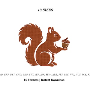 Cute Squirrel With Acorn Embroidery Design | Squirrel Machine Embroidery Design | Cute Woodland Animal Embroidery | Kawaii Acorn Squirrel