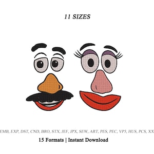 Ricamo della coppia Mr. Mrs. Potato Head / Ricamo dei personaggi giocattolo Mr e Mrs / Ricamo del Giorno del Ringraziamento / Ricamo del volto di Mr e Mrs