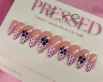 Polka Dot Blueberry Press On Nails: 3D Nail Art, Pink French Tip