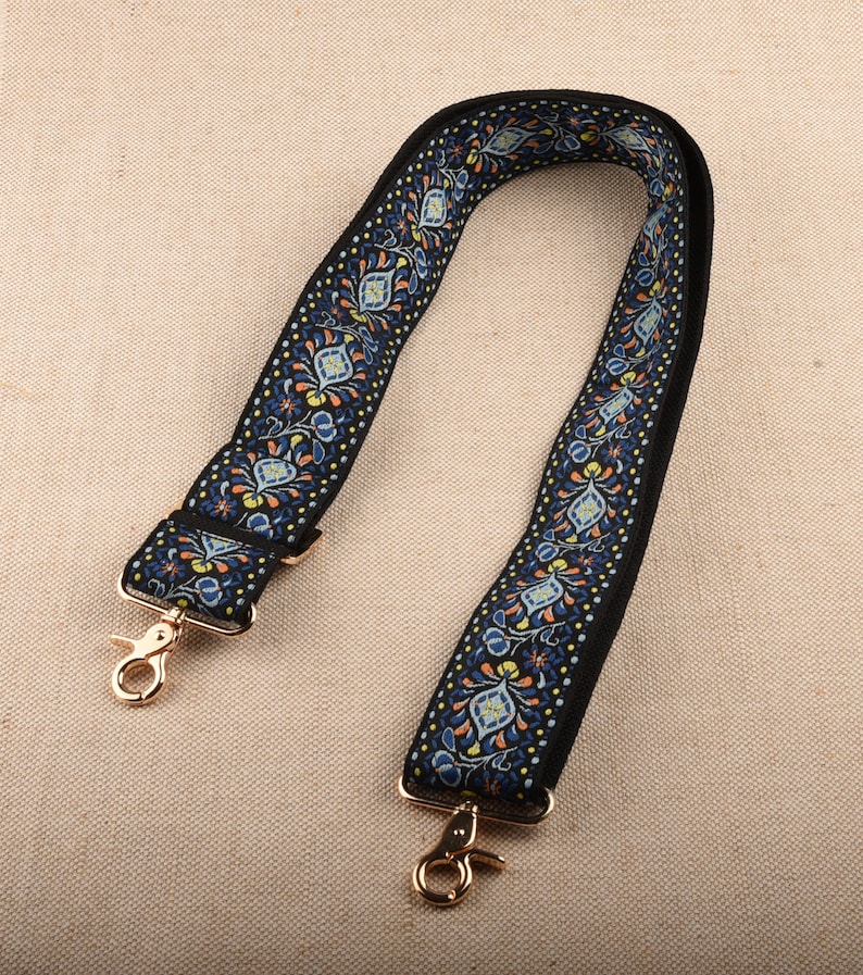 5cm wide Blue Embroidered Bag Strap Adjustable Purse Strap Replacement