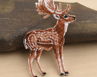 1.7" Deer Patch Iron On, Embroidered Animal Appliques for Jackets, Shirts, Bags, Caps