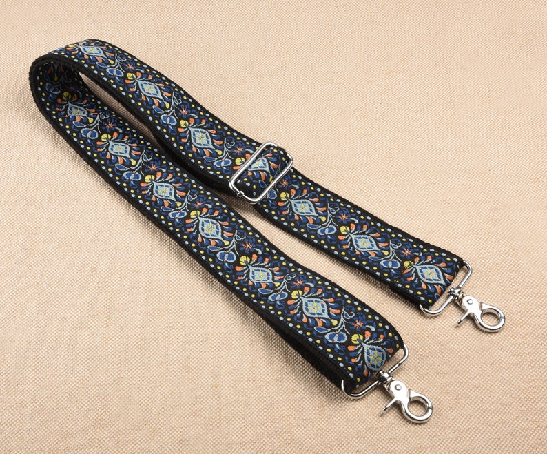 5cm wide Blue Embroidered Bag Strap Adjustable Purse Strap Replacement