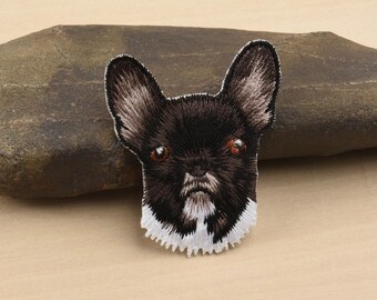1.65" Black and White Dog Head Iron On Patch