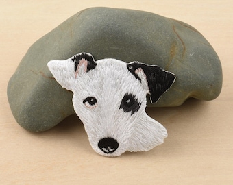 2" White and Black Dog Head Iron On Patch
