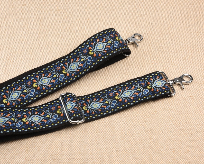 5cm wide Blue Embroidered Bag Strap Adjustable Purse Strap Replacement