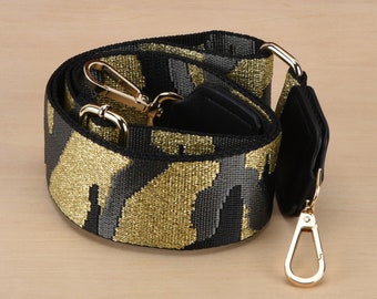 Gold Black and Gray Camo Bag Strap Glitter Purse Strap 2 inch Width