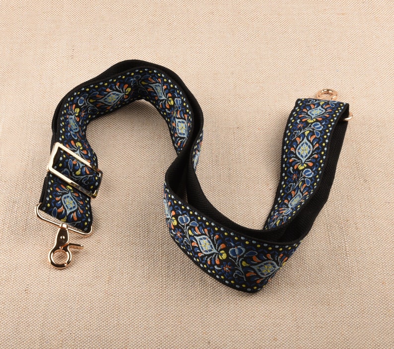5cm wide Blue Embroidered Bag Strap Adjustable Purse Strap Replacement