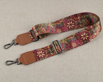 Red Green Floral Purse Strap Nylon Shoulder Bag Strap