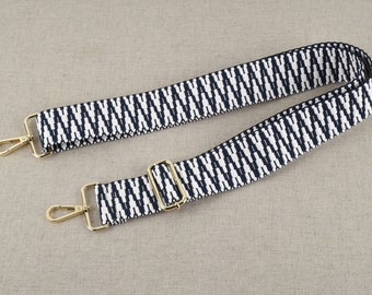 White and Blue Woven Cotton Bag Strap Replacement