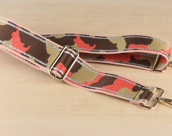 5cm wide Red and Khaki Bag Strap Camo Purse Strap