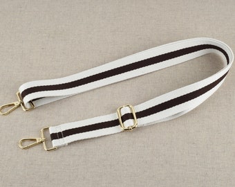 White and Dark Brown Canvas Purse Strap Adjustable Crossbody Bag Strap 1.5 inch Width