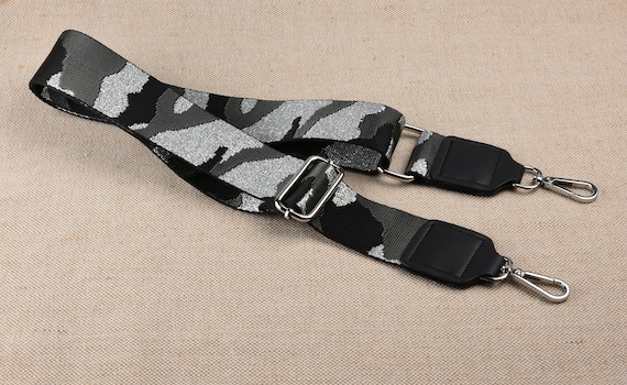 Black Silver and Grey Camo Bag Strap Adjustable Crossbody Purse Strap 2  Inch Width 