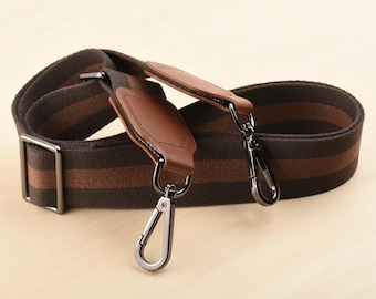 Brown Canvas Bag Strap Adjustable Crossbody Handbag Strap 1.5 inch Width