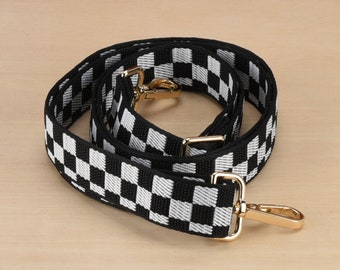 Black and White Checkered Bag Strap Adjustable Purse Strap Replacement 1 inch Width