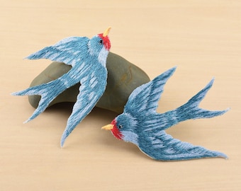 3.4" Embroidered Swallow Iron On Patch