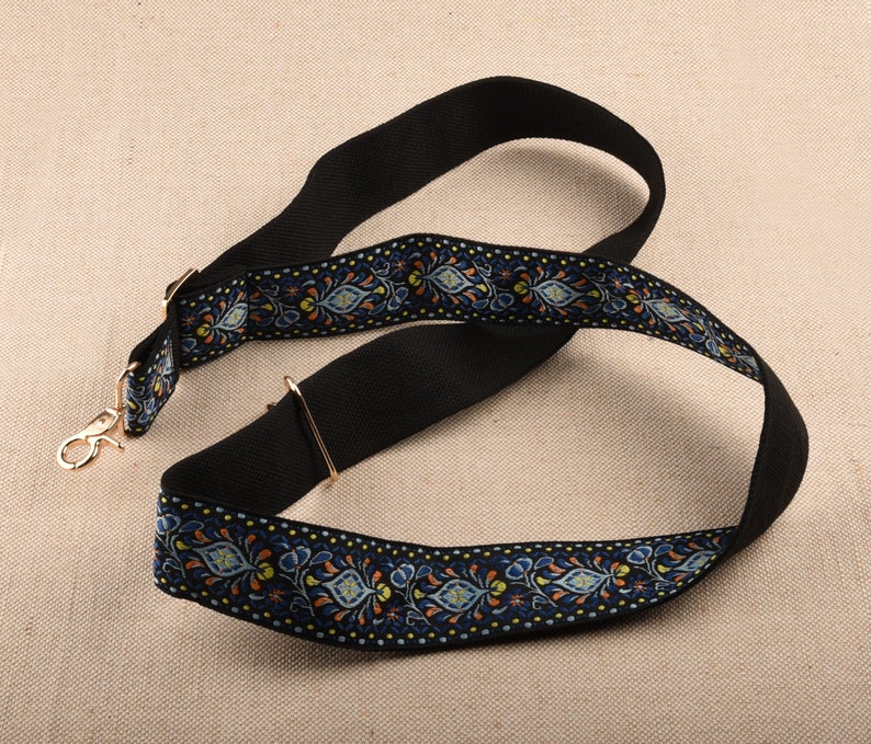5cm wide Blue Embroidered Bag Strap Adjustable Purse Strap Replacement