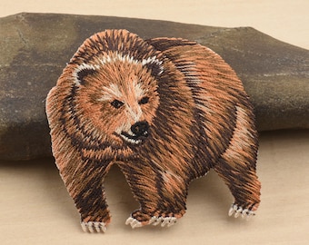 Parche termoadhesivo de oso grizzly bordado de 2,3"