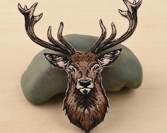 3.54" Buck Deer Iron On Patch, Embroidered Wildlife Appliques for Jackets, Shirts, Bags, Caps