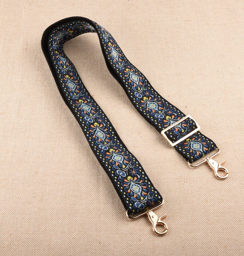 5cm wide Blue Embroidered Bag Strap Adjustable Purse Strap Replacement