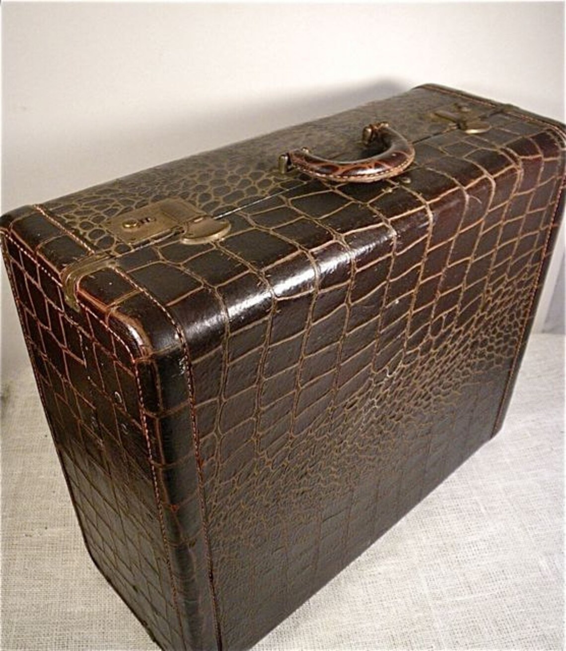 Vintage Leather Suitcase / Alligator Luggage / Storage Etsy