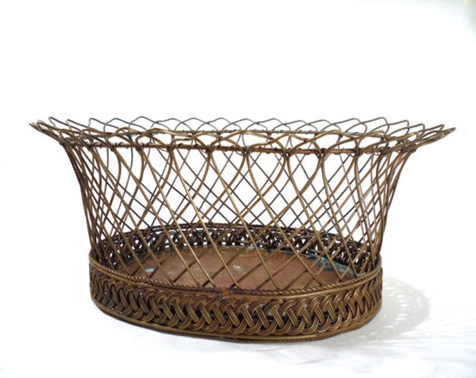 Woven Wire Decorative Basket Brass Oval Vintage Etsy