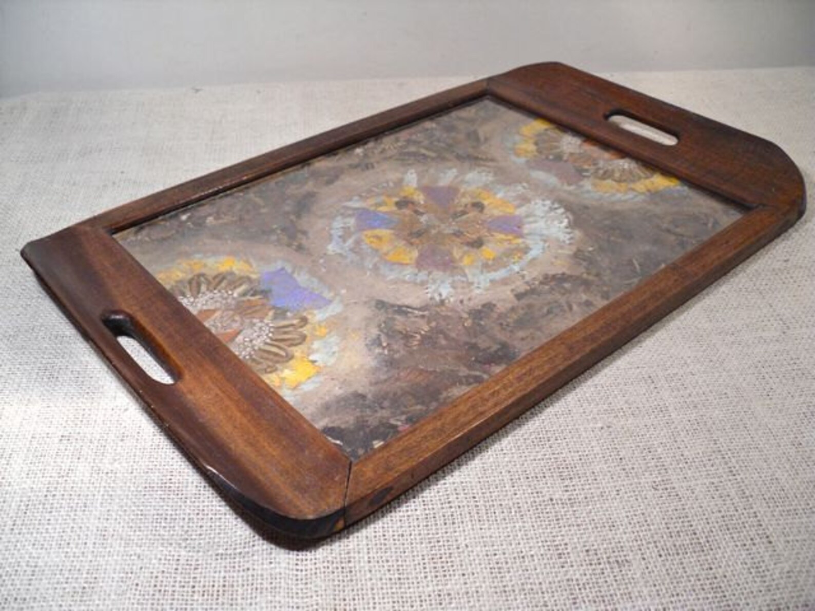 Antique Wood Serving Tray Rosewood Butterfly Wings Etsy